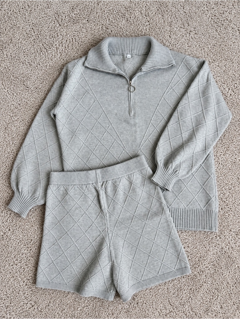 Gray Knit Quarter Zip Sweater Shorts Matching Set Size S